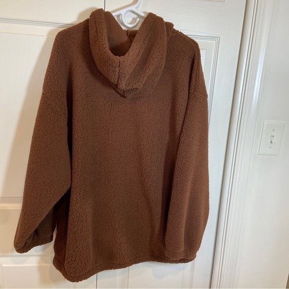 American Eagle Women's Hoodie LARGE Brown Sherpa Full Zip Comfy Casual‎ Winter - Picture 2 of 4